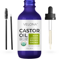 velona USDA Certified Organic Castor Oil - 2 oz | Stimulate Growth Eyelashes, Eyebrows, Hair | Cold 