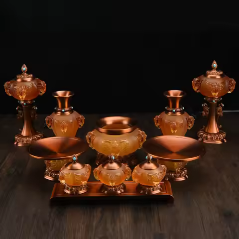 Prayer Set Set Worship Lamp and Buddha Lamp Tribute Cup Holy Grail Plate Fruit Tray Incense Burner f