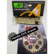Sprocket Set 415 Honda EX5/EX5 Dream/Wave 100 / Aji Racing 415 Racing Chain Rantai Gold + Spoket MCS