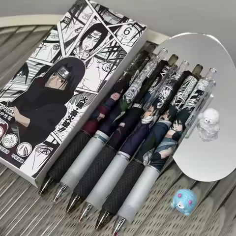 Wholesale Bulk 6pcs Naruto Anime Gel Pen Combo Pack, 0.5mm Black Ink Manga Style Character Pen Set, 