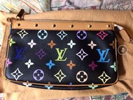 LV 小手袋村上隆絕版黑三彩麻將包