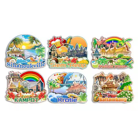Phnom Penh Siem Reap Sihanoukville Battambang Kratie Kampot Cambodia Fridge Magnet Travel Souvenir G