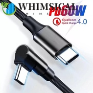 WHIMSICAL 90 Degrees Type C Cable, Nylon Braid Elbow PD 60W Quick Charger Cord, Safety Data Transmis