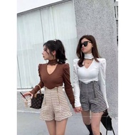 talent brand Thailand High Waist Short Pants  泰国高腰短裤 千鸟格