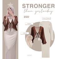 One Set 3in1 Modern Mahogany Outfit [Outer + Inner Dress + Hijab] Suit Wanita - IS211N