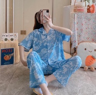 Korean High Quality Cotton Cloud Short Sleeve Pajama Set Sleepwear For Women Pantulog