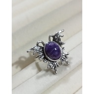 (R301) CHAROITE NATURAL GEMSTONE BUTTERFLY SILVER RETRO RING ADJUSTABLE 紫龙晶天然宝石蝴蝶银复古戒指可调节 CINCIN PERAK BATU UNGU