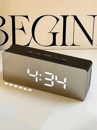 1個黑色/白色數字鬧鐘,夜光鏡面桌面鐘,led數字顯示電子鬧鐘,室內裝飾（不含電池）