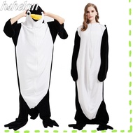 HSHELAA Stitched Warm Full Body Home Jumpsuit, Black + White Polyester Unisex Flannel One-piece Paja