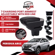 PERODUA ARUZ 2019-2024 ARMREST ADJUSTABLE 7 USB CHARGING PORT WITH RED LINE
