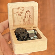 Handmade Wooden customized engraved photo Mon love Faye Happy 2nd Anniversary carved windup music bo