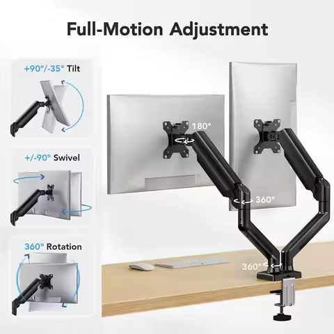 Dual Monitor Mount for 13″–32″ Screens, Adjustable Dual Monitor Stand, with 180° Swivel, Tilt, 360°