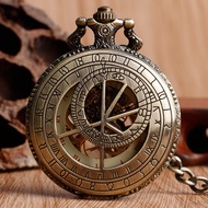 Bronze Constellation Compass Hollow Roman Numbers Men's Handwinding Mechanical Pocket Watch Chain