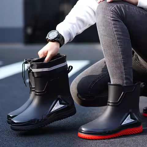 Short and Medium Tube Men's Bundle Rain Shoes Night with Reflective Strip Rubber Shoes Waterproof Sh