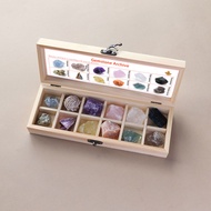cod 12pcs/box Natural Amethyst Quartz Crystal Raw Stone Wooden Box Gift Set Home Decor Collection