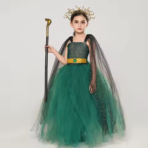 Girls Green Medusa Costume with Headpiece for Kids Halloween Medusa Dresses Greek Roman Kids Fancy G