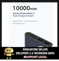 Xiaomi Mi 10000mAH Powerbank Gen 3 Fast Charge (2020) 18W USB-C, MicroUSB Input, Dual USB-A Output. Quick Charge, QC3.0 Power Bank for Mobile Phones Grey