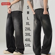 MANN'S seluar jeans lelaki hitam panjang Korean style baggy pants bahan denim 男士黑色韩版宽松牛仔裤