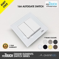 reTouch Grand Elements 2 Gang Designer 16A Autogate Toggle Push Button Open Close Switch [WHITE MODU