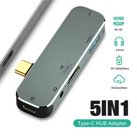 Multi-function 6 in 1 Type-C Hub 3.55mm Jack PD100W USB3.0/USB2.0/USB3.1 HDMI-Compatible USB Extende