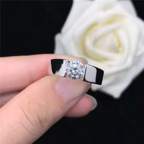 Solid 14K White Gold AU585 Ring Test Positive 0.3CT Moissanite White Gold 14k Engagement Ring D Colo