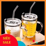 Ml graduated glass cup for baby milk, with straw Size 9 x 10 cm HA ANH
