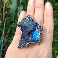 藍銅礦原礦手工銀戒 純銀戒指 ~ **思念** ~ Azurite Silver Ring