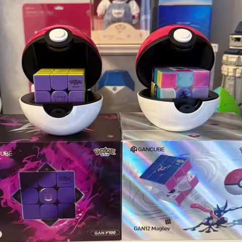 Genuine GAN Pokemon Rubik's Cube Poke Ball Set GAN V100 GAN12 Maglev Genuine Anime Collectible Ornam