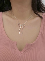 Heart Ribbon Necklace  Pendant (ver.2) - silver / สร้อยคอ / จี้ / จี้โบว์ /  coolife.co