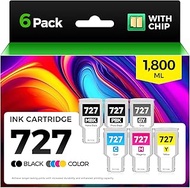 727 Ink Cartridges set 6-Pack 300-ml High Yield Replacement for HP 727 Ink F9J79A C1Q12A F9J76A F9J7