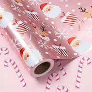 LeZakaa Reversible Christmas Wrapping Paper Roll - Metallic Foil with Santa Claus & Candy Cane in Pi