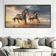 HIASAN DINDING Living Room Wall Hanging 120x60cm Modern Aesthetic Home Decoration Painting Sea View Horse Eternal Aluminum Frame Studio - CTU