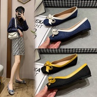 PD9 Ballet Flats Shoes Women Square Toe Butterfly Knot Woven Cute Slip On Flats Shoes Ladies
