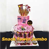 snack tower jumbo ultah tart | cake kue jajan ulang tahun surabaya owl - tema gold 3 tingkat
