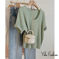 {Ready Stock} YOHO Short-Sleeved Sweater Spring Summer All-Match Loose U-Neck Sweater Thin Knit Shor