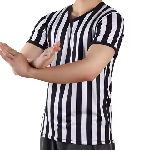 Referee Uniform V-neck T-shirt Black And White Striped Style Referee Shirt for Basketball Football V