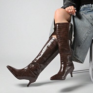Fall/Winter Button Patchwork Convertible Knee-High Boots, New 2025 Summer Fashion Pointed Toe Stilet