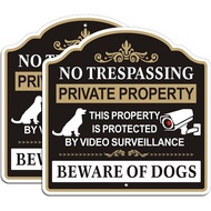 No Trespassing Beware of Dogs Sign - 2 Pack, 10” x 10” Rust Free Aluminum Private Property Sign, Wea