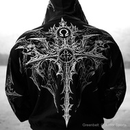 Breathedivinity Gothic Style Sports Fitness Loose Large Size Printed Terry Zipper Sweatshirt Hoodie