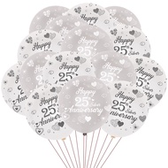 JOLLYBOOM 25th Anniversary Decorations, Happy 25th Silver Anniversary Party, Silver And White Latex 