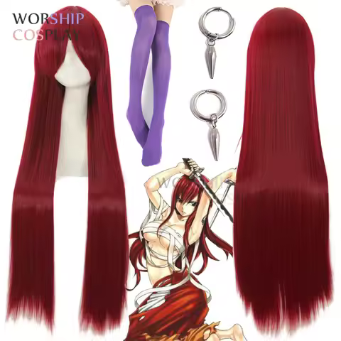 Erza Scarlet Cosplay Purple stocking Sock Fairy tail Cosplay Earring stockings Cosplay Props Red Wig