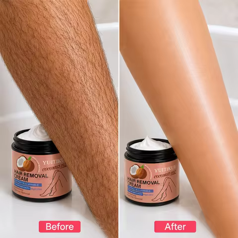 YUITIKUE 65g Coconut Oil Hair Removal Cream - Vitamin E Enriched, Gentle & Moisturizing Depilatory f