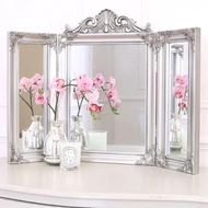 復古梳妝鏡三折鏡歐式臥室桌面折疊化妝鏡臺式三面鏡法式雕花鏡
