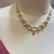 D Brand CD Pig Nose Letter Pearl Tassel Necklace Bracelet Set for Women, Retro European-American Bra