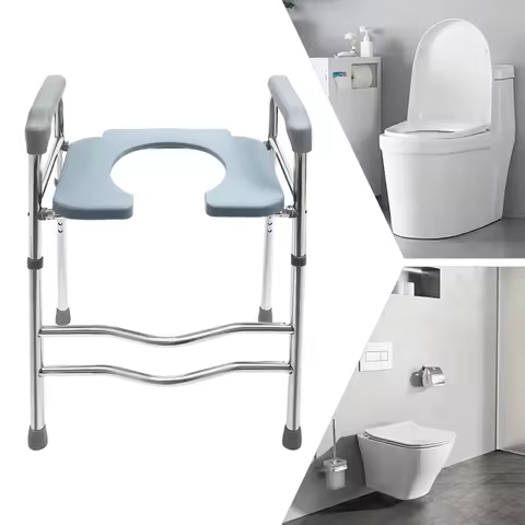 64-74cm Adjustable Raised Toilet Seat Support Toilet Chair Large Space 275.58lbs Load-bearing for Ho
