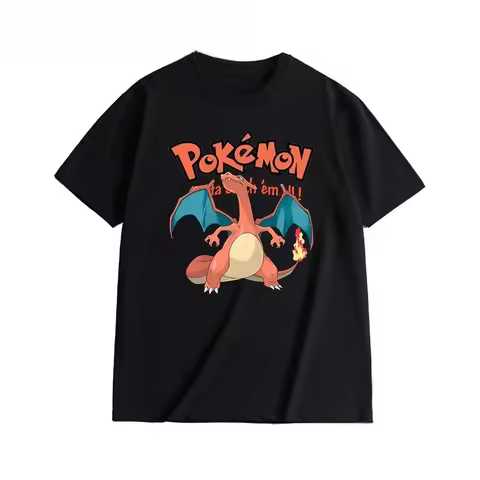Men/Women/Kids Pokemon Charizard Fire Type, Graphic T-Shirt 2026 Summer Cotton Matching Family Tee S