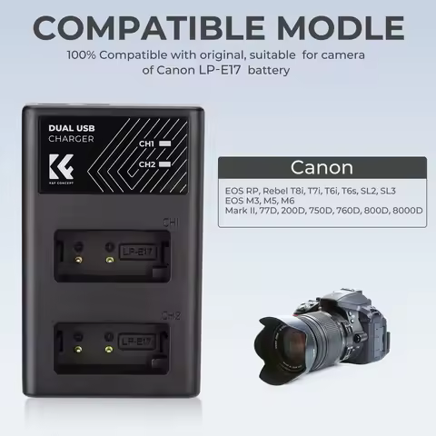 K&F Concept LP-E17 Battery Charger Dual Slot Quick Charger for Canon EOS RP Rebel T8i T7i T6i T6s SL