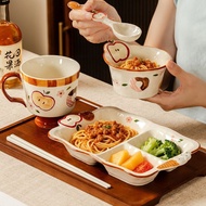 Ceramic Divided Plate 3-Compartment Tray Weight Loss 211 Portion Control Plate Kids' Breakfast Plate