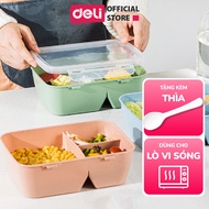 Hộp đựng cơm giữ nhiệt văn phòng 3 ngăn Deli dùng được lò vi sóng Hộp cơm trưa cơm Bento tặng kèm th