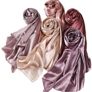Woman Hijabs Muslim Leisure Scarf Solid Color Turban Imitation Silk Satin Scarf Women’s Shawl Hood C
